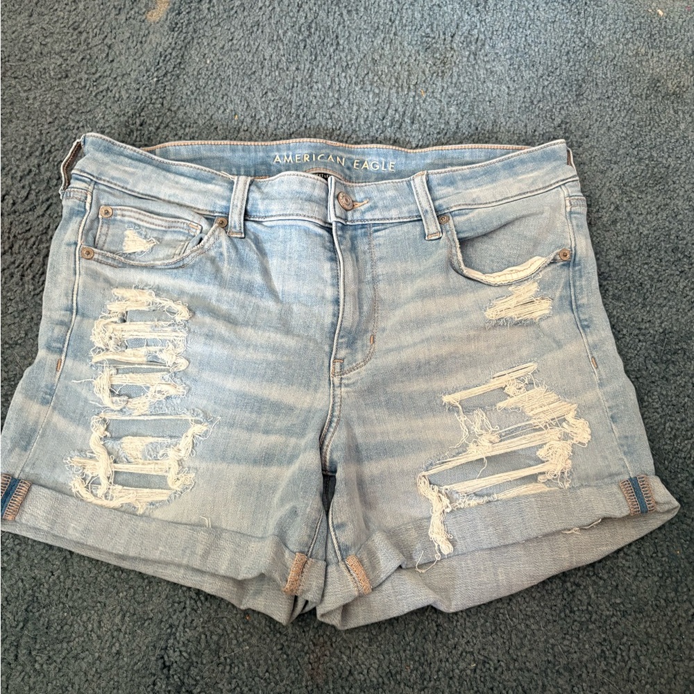 American Eagle Outfitters Blue Distressed Jean Shorts